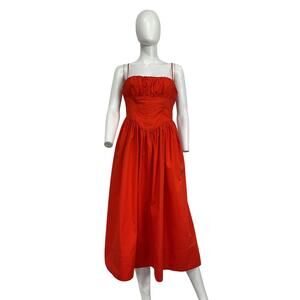Ronny Kobo 'Barrett' Orange Cotton Basque Midi-Dress Size M